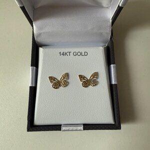 14K Gold 11.8mm Butterfly Stud Earrings [BRAND NEW]